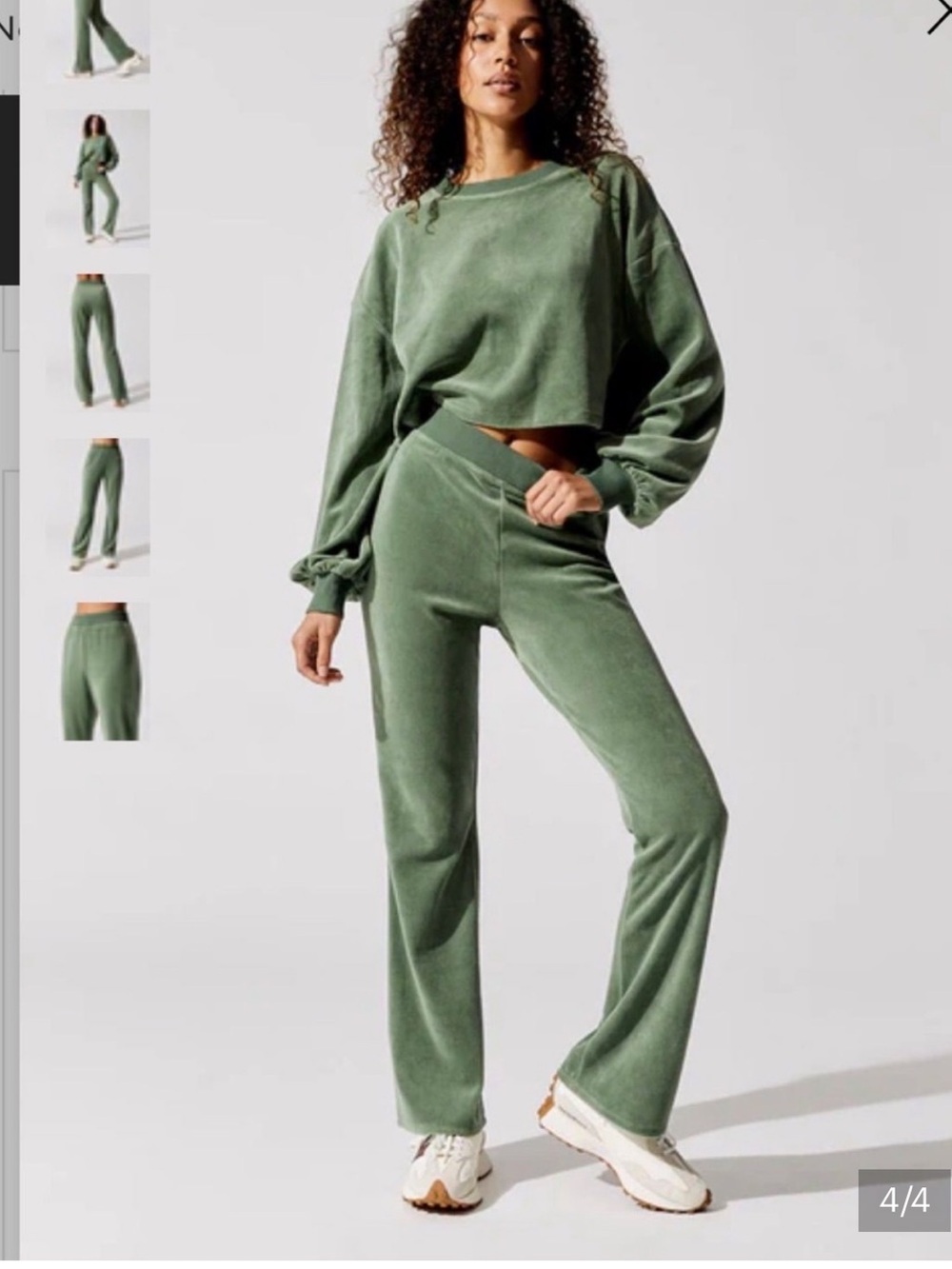 Carbon38 Olive Green Velour High-Rise Wide-Leg Pants